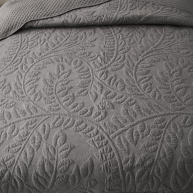 MarCielo 3-Piece 100% Cotton Oversized Bedspread Lightweight Quilt Coverlet Embroidery Farmhouse Bedding Set T0 (Dark Grey, Twin (68"x86"))