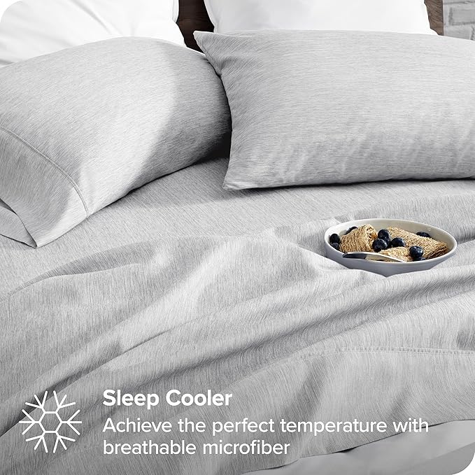 Bare Home King Sheet Set - Luxury 1800 Ultra-Soft Microfiber Double Brushed - Deep Pockets - Easy Fit - 4 Piece Set - Bedding & Pillowcases (King, Heathered Pewter)