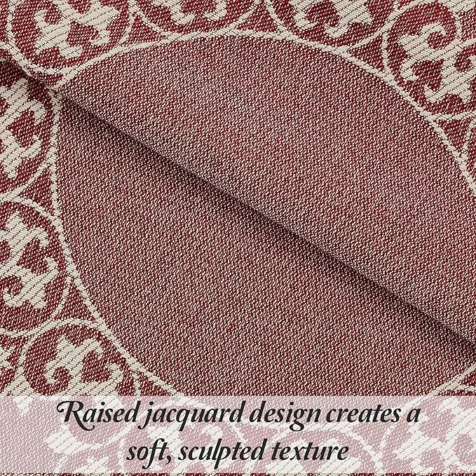 Superior Cotton Blend Bedspread Set, Includes Oversized Bedspread and 2 Matching Pillow Shams, Light Weight Blanket, Bedding Decor, Jacquard Vintage Floral Mandala, Lyron Collection - Twin, Berry Red