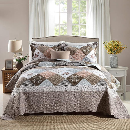 Travan 3-Piece Queen Quilt Sets with Shams Oversized Bedding Bedspread Reversible Soft Coverlet Set, Queen Size