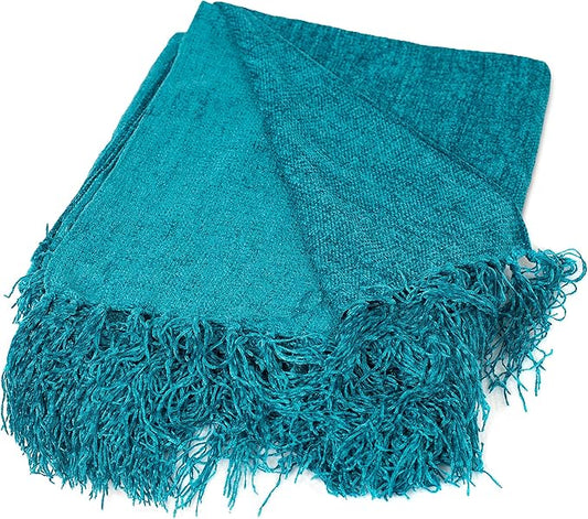 BIRDROCK HOME Internet's Best Chenille Throw Blankets - Teal - Ultra Soft Couch Blanket with Fringe - Light Weight Sofa Throw - 100% Microfiber Polyester - Easy Travel - Bed - 50 x 60