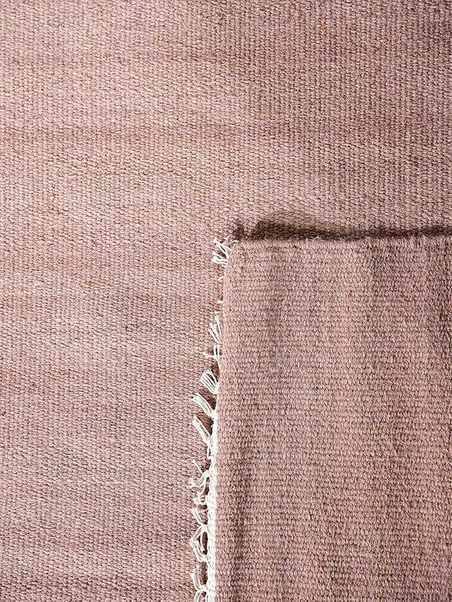 Rugsotic Carpets Hand Woven Flat Weave Kilim Wool ECO-Friendly Area Rugs - 3'x5', Rectangle Shape, Light Brown Color, Solid Plain Design, Low Pile Handmade Rugs for Living Room (D00111)