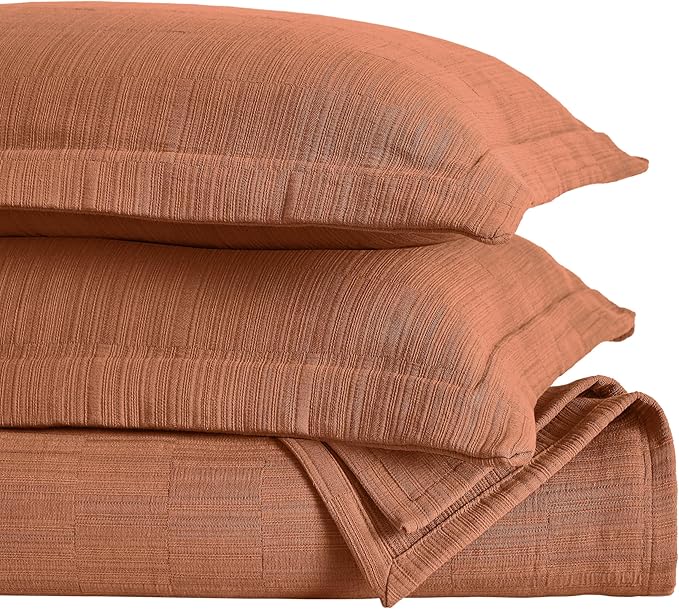 Superior 3 Piece Cotton Bedspread and Sham Set, Home Bed Decor, Decorative Bed Spread, 2 Pillow Shams, Medium Weight, Matelasse Coverlet, Bedding Essentials, Zenith Collection, King, Burnt Orange