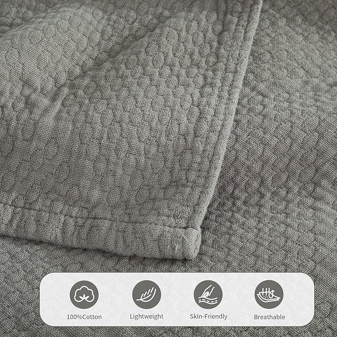 Premium 100% Cotton Blanket – All-Season Soft Breathable Bed Blanket for Twin Size – Lightweight Stylish Textured Throw for Bed– Giftable Cozy Bedding