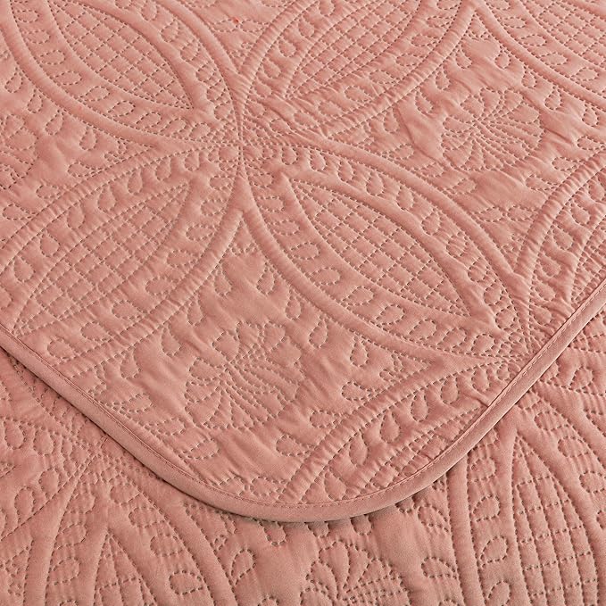 Chezmoi Collection Austin 3-Piece Oversized Bedspread Coverlet Set (King, Salmon)