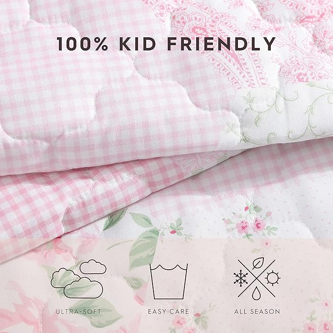 Laura Ashley Kids - Twin Quilt Set, Reversible Kids Bedding with Matching Sham(s), Ideal for Toddler Bedding Set, Ideal Girl Room Essentials, Coquette Room Decor (Ellyn Pink, Twin)