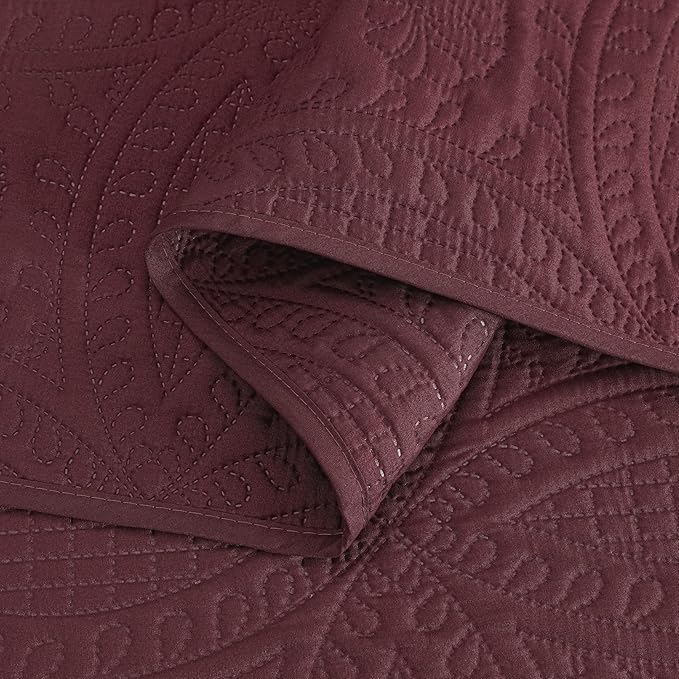 Chezmoi Collection Austin 3-Piece Oversized Bedspread Coverlet Set (King, Burgundy)
