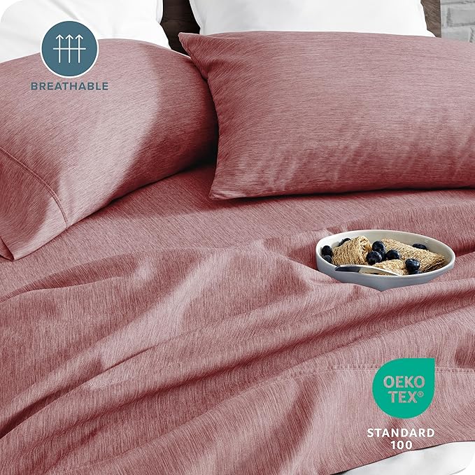 Bare Home Twin Sheet Set - 1800 Ultra-Soft Microfiber Double Brushed - Deep Pockets - Easy Fit - Extra Soft - 3 Piece Set - Bedding Sheets & Pillowcases (Twin, Heathered Rosewood)