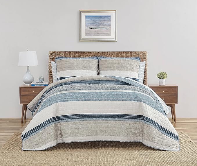 Nautica - King Quilt Set, Cotton Reversible Bedding with Matching Shams, Home Decor for All Seasons (Ridgeport Denim, King)