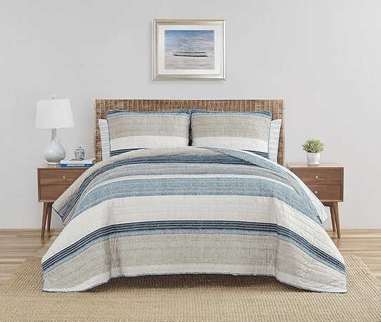 Nautica - King Quilt Set, Cotton Reversible Bedding with Matching Shams, Home Decor for All Seasons (Ridgeport Denim, King)