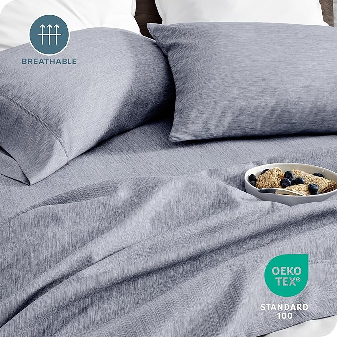 Bare Home Twin XL Sheet Set - College Dorm Size - 1800 Ultra-Soft Microfiber - Deep Pockets - Easy Fit - Extra Soft - 3 Piece Set - Bed Sheets (Twin XL, Heathered Blueberry)