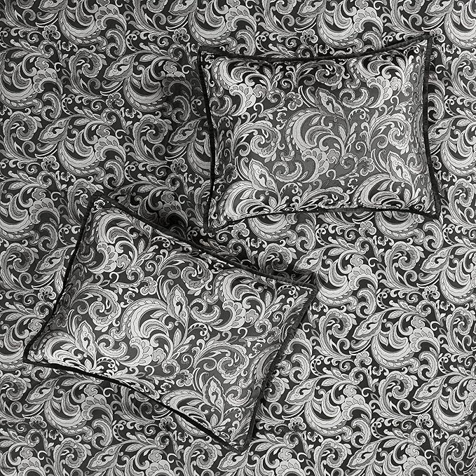 Madison Park Essentials Brystol 24 Piece Room in a Bag Faux Silk Comforter Jacquard Paisley Design Matching Curtains Down Alternative All Season Bedding-Set, Black 24 Piece, King(104 in x 92 in)