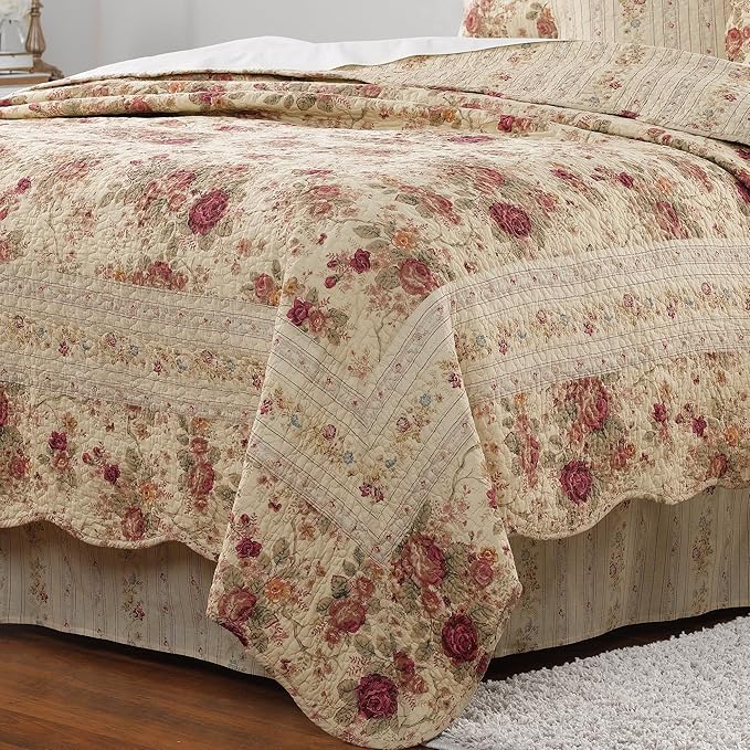 Greenland Home Antique Rose 100% Cotton Heirloom-Quality Quilt Set, 5-Piece King/Cal King, Ecru