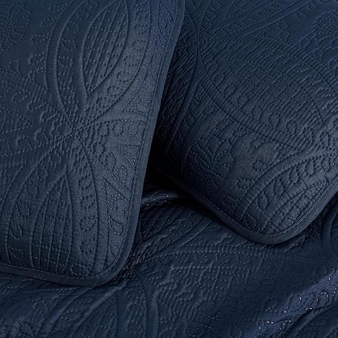 Chezmoi Collection Austin 3-Piece Oversized Bedspread Coverlet Set (King, Navy)