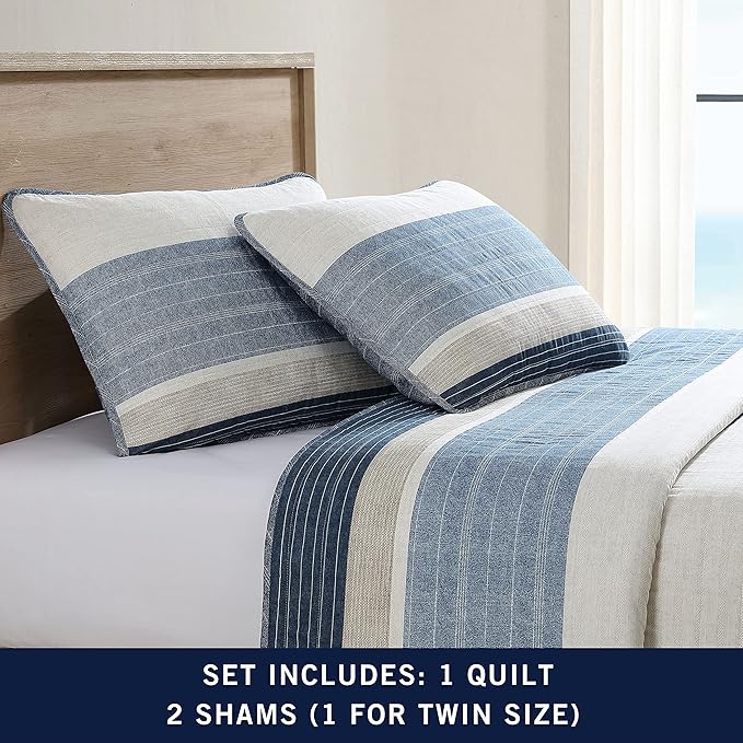 Nautica - King Quilt Set, Cotton Reversible Bedding with Matching Shams, Home Decor for All Seasons (Ridgeport Denim, King)