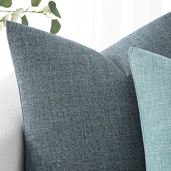 MIULEE Pack of 2 Decorative Linen Burlap Coastal Pillow Covers Farmhouse Accent Pillowcases for Sofa Car Couch Bedroom Living Room Decor 20x20 Inch Dusty Blue