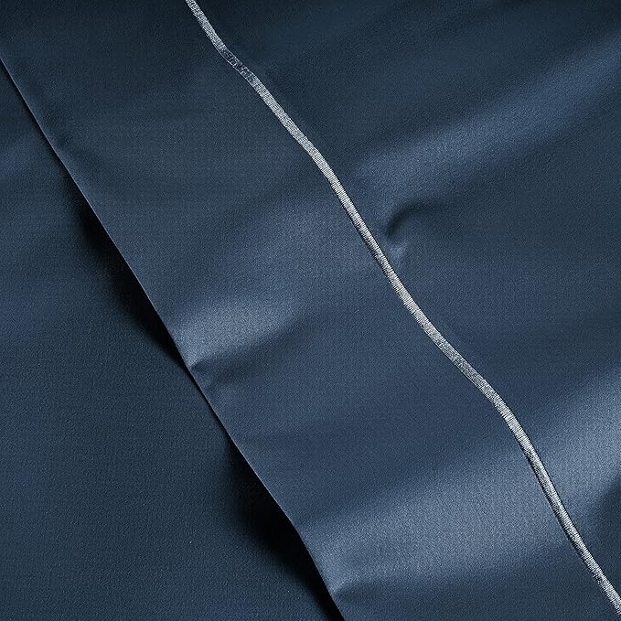 LANE LINEN 100% Egyptian Cotton Twin Sheets Set, Soft & Comfy Sateen Weave No Pill Mercerized Cotton Sheets, Fully Elasticized Reinforced French Seam Fitted Twin Bedding – Dark Denim