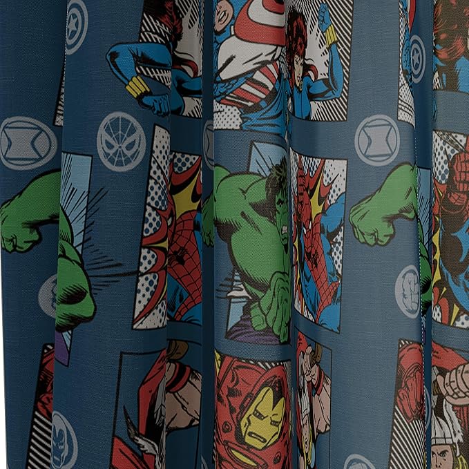 Jay Franco Marvel Avengers Fighting Team 84" Inch Drapes - Beautiful Room Décor & Easy Set Up, Bedding - Curtains Include 2 Tiebacks, 4 Piece Set (Official Marvel Product)