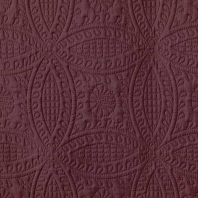 Chezmoi Collection Austin 3-Piece Oversized Bedspread Coverlet Set (Queen, Burgundy)