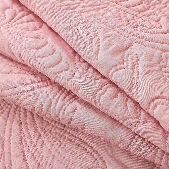 HoneiLife Quilt Sets King Size - 3 Piece Microfiber Quilt Set Lightweight Bedspreads Reversible Coverlets Rustic Bed Cover King Quilt Bedding Set All Season Quilts-Pink