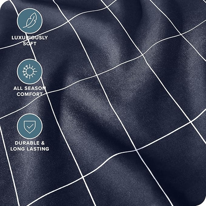 Bare Home Fitted Bottom Sheet Twin Size - Premium 1800 Microfiber - Ultra-Soft Hotel Luxury - Deep Pocket - Durable and Long Lasting (Twin, Grid - Midnight Blue/White)