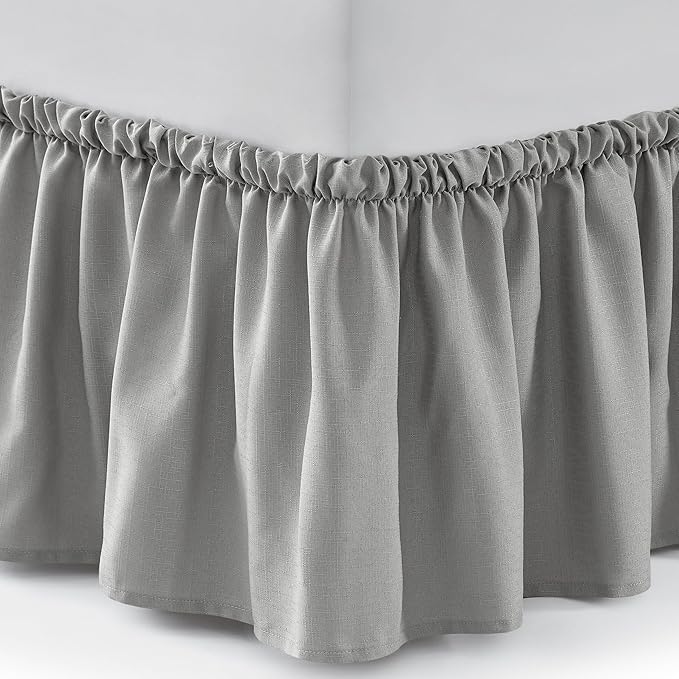 Casual Living Full Bed Skirt Wrap Around Ruffled Style Box Spring Cover Bed Skirts for Bedroom Decor Machine Washable Premium Bedding 15-Inch Drop Elastic Dust Ruffle, Full, Grey