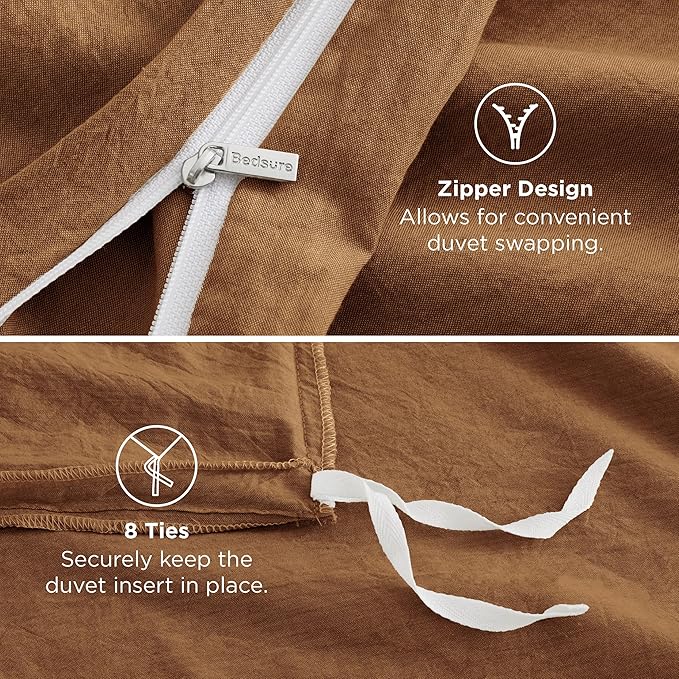 Bedsure 100% Washed Cotton Duvet Cover King Size - Hazelnut Brown Minimalist Cotton Duvet Cover Linen Like Breathable - GentleSoft™ Plain Simple Bedding (Hazelnut Brown, King, 104"x90")