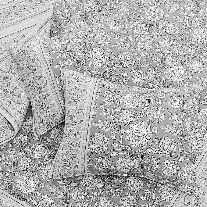 Levtex Home Adare Grey Reversible Full/Queen Quilt Set (88x92in) with 2 Pillow Shams (26x20in) - Floral Bedding - Grey White - Cotton Full/Queen Size Quilt Bedding Set - Lightweight, Soft, Pre-Washed