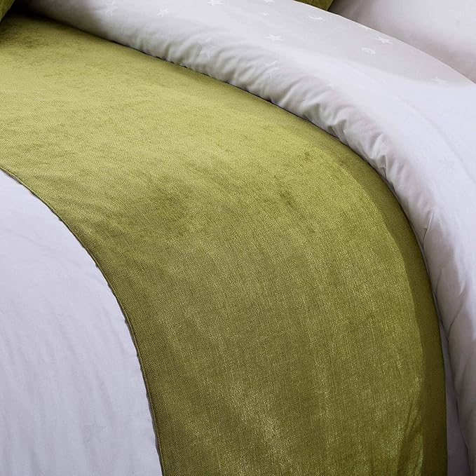 OSVINO Chenille Bed Runner Solid Breathable Modern Bedding Scarf Protection for Bedroom Hotel, Green 260X50cm for 200cm Bed