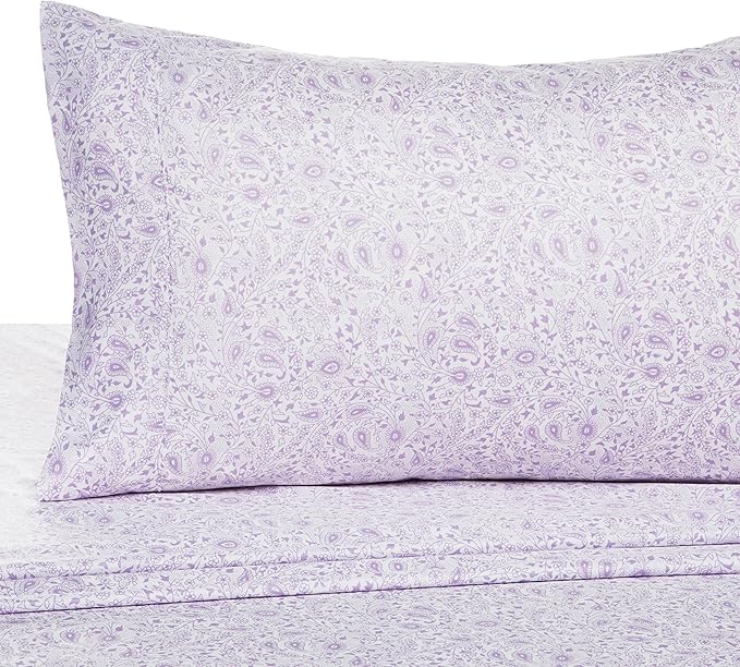 Amazon Basics Lightweight Super Soft Easy Care Microfiber 3-Piece Bed Sheet Set with 14-Inch Deep Pockets, Twin XL, Lavender Paisley, Machine Wash Warm, Tumble Dry Low