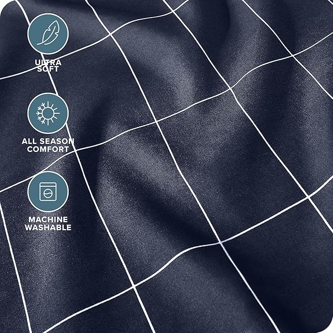Bare Home Split King Sheet Set - 1800 Ultra-Soft Microfiber Double Brushed - Deep Pockets - Easy Fit - 5 Piece Set - Bed & Pillowcases (Split King, Grid - Midnight/White)