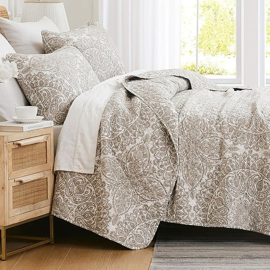 Southshore Fine Living, Inc. Quilt Comforter, Twin XL Dorm Bedding Set, Stain Resistant, Machine Washable Boho Bed Spread, Twin XL Quilt Bedspread Set w/Pillow Sham, Ashanti Bone