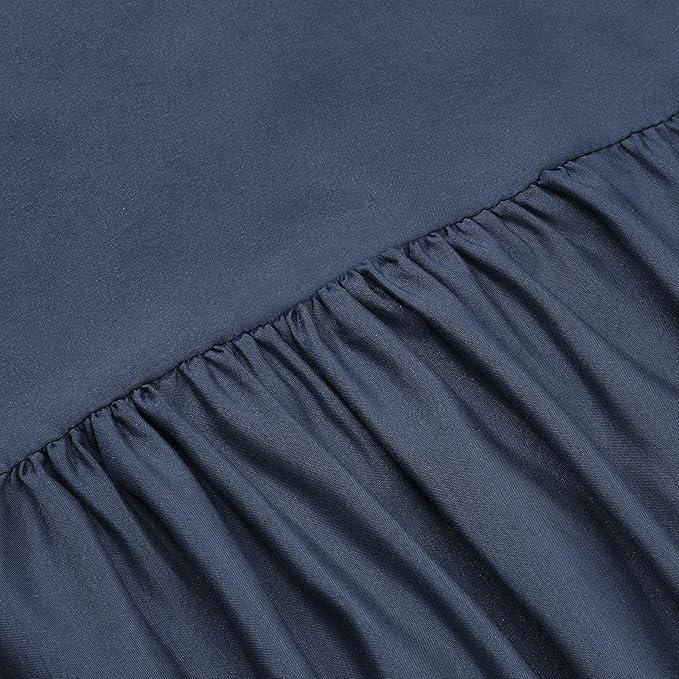 Amazon Basics Lightweight Ruffled Bed Skirt, Classic Style, Soft and Stylish 100% Polyester with 16" drop-Queen, Navy Blue, Solid