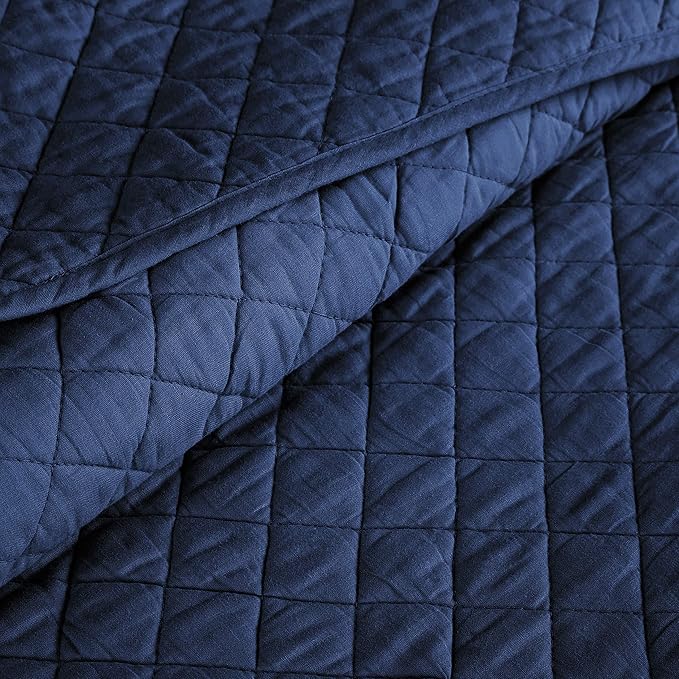 Lush Decor Ava Quilt Diamond Pattern Solid 3 Piece Oversized Bedding Blanket Bedspread Set - Full/Queen - Navy