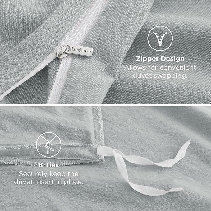 Bedsure 100% Washed Cotton Duvet Cover Full Size - Pastel Blue Minimalist Cotton Duvet Cover Linen Like for All Seasons - GentleSoft™ Plain Simple Bedding (Pastel Blue, Full, 80"x90")