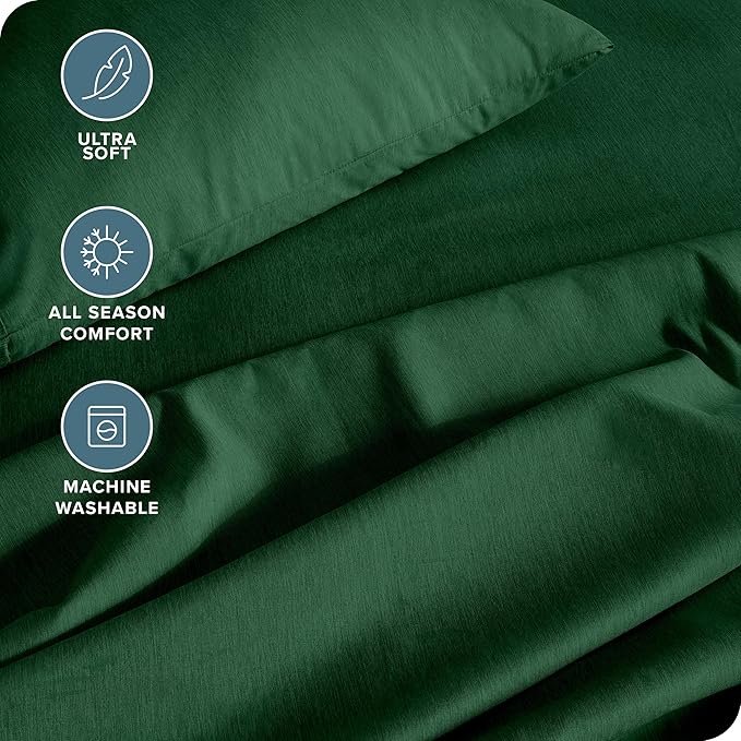 Bare Home California King Sheet Set - 1800 Ultra-Soft Microfiber Cal King Bed Sheets - Double Brushed - Deep Pockets - Easy Fit - 4 Piece Set (California King, Heathered Forest Green)