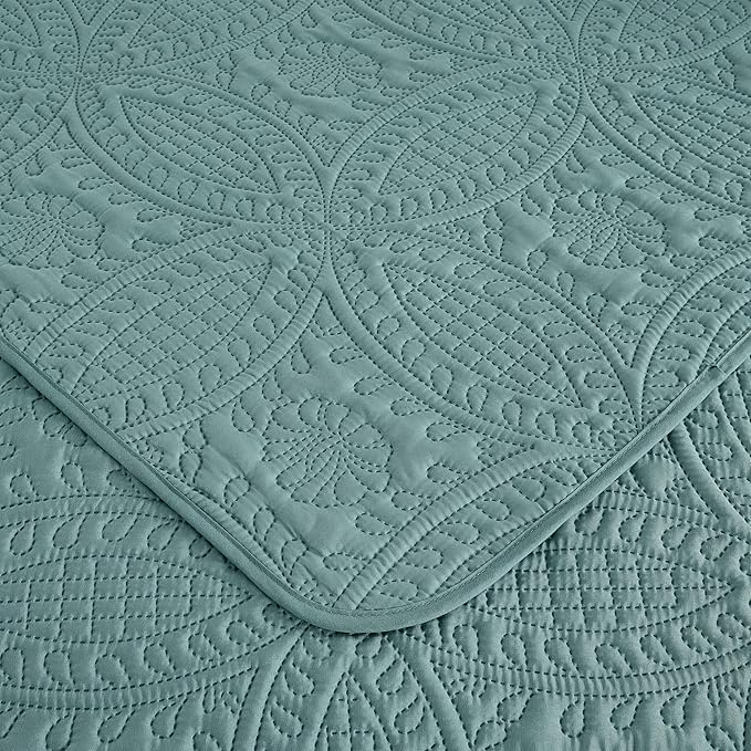 Chezmoi Collection Austin 3-Piece Oversized Bedspread Coverlet Set (Queen, Spa Blue)