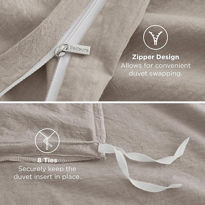 Bedsure 100% Washed Cotton Duvet Cover King Size - Natural Minimalist Cotton Duvet Cover Linen Like for All Seasons - GentleSoft™ Plain Simple Bedding (Natural, King, 104"x90")