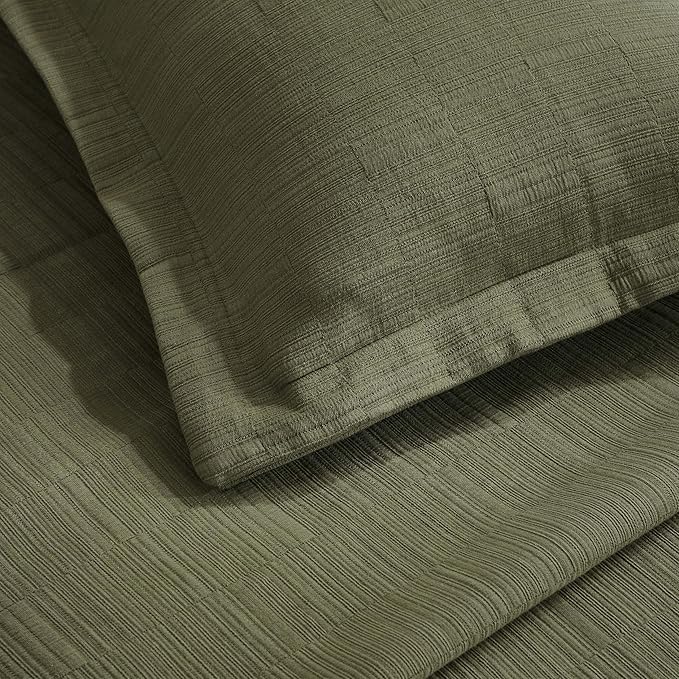 Superior 3 Piece Cotton Bedspread and Sham Set, Home Bed Decor, Decorative Bed Spread, 2 Pillow Shams, Medium Weight, Matelasse Coverlet, Bedding Essentials, Zenith Collection, King, Olive Green