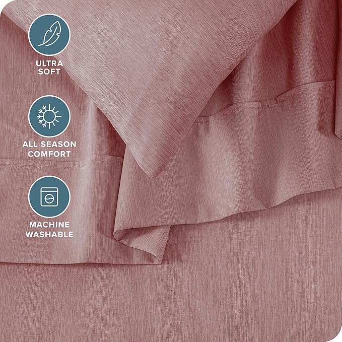 Bare Home Full Sheet Set - Luxury 1800 Ultra-Soft Microfiber Double Brushed - Deep Pockets - Easy Fit - 4 Piece Set - Bedding Sheets & Pillowcases (Full, Heathered Rosewood)