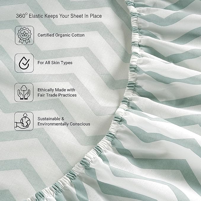 LANE LINEN King Size Fitted Sheet, 100% Organic Cotton, 3-Piece Set (1 Fitted Sheet,2 Pillowcases), Percale Weave, Ultra Soft, Breathable,Fits Mattress Upto 15" Deep - Chevron (No Flat Sheet)