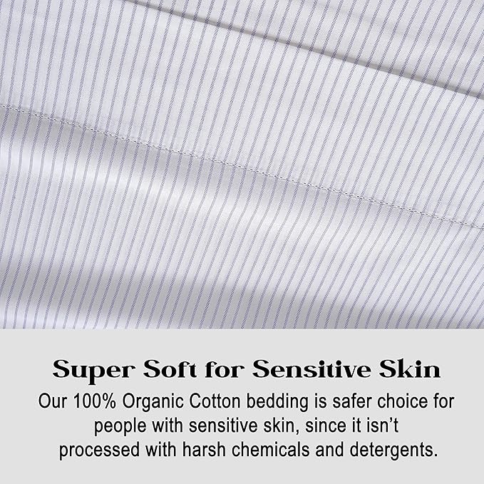LANE LINEN Twin XL Fitted Sheet, 100% Organic Cotton 2-Piece Set (1 Fitted Sheet, 1 Pillowcase), Percale Weave, Bottom Sheet, Breathable, Fits Mattress Upto 15" Deep - Ticking Stripe (No Flat Sheet)